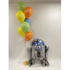 R2-D2 Airwalker Holding a Get Well Bouquet of Balloons